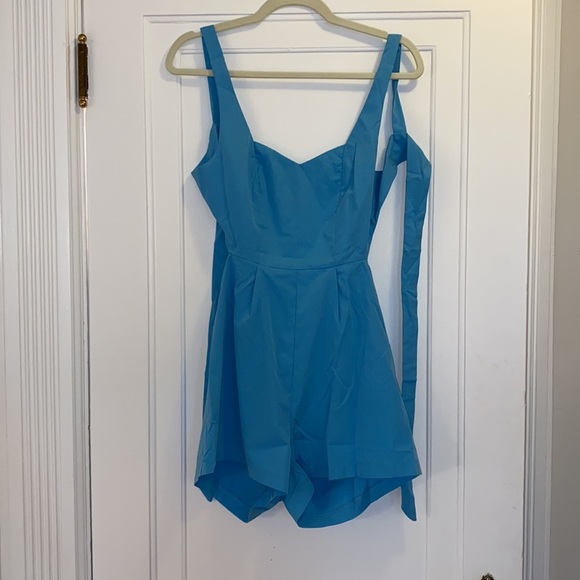 Bow Tie Open Back Blue Summer Romper - Picture 4 of 10